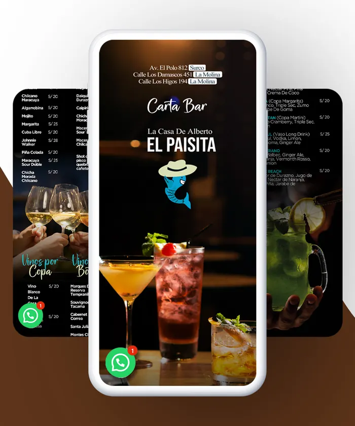 Carta digital con diseño de El Paisita Bar, hecha por Qcarta