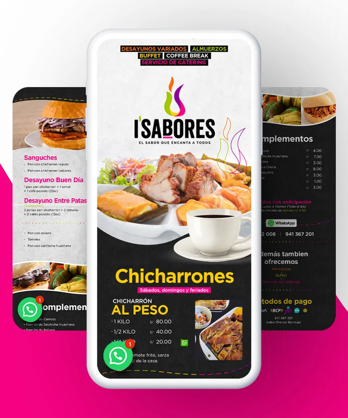Carta digital con diseño de I Sabores, hecha por Qcarta