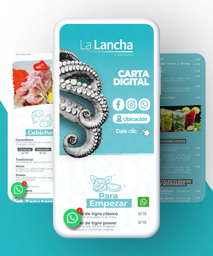 Carta digital con diseño de La Lancha, hecha por Qcarta