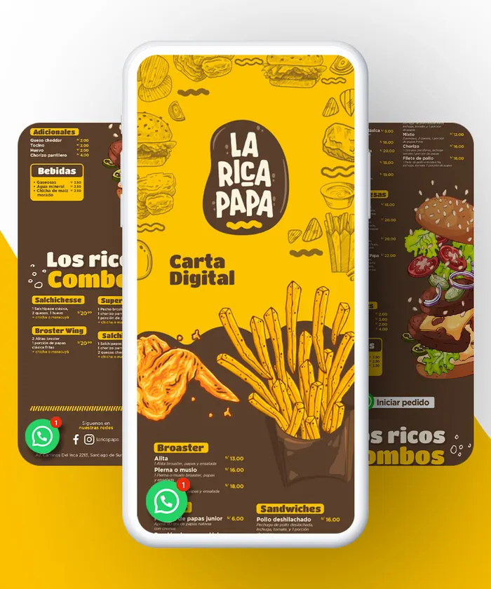 Carta digital con diseño de La Rica Papa, hecha por Qcarta