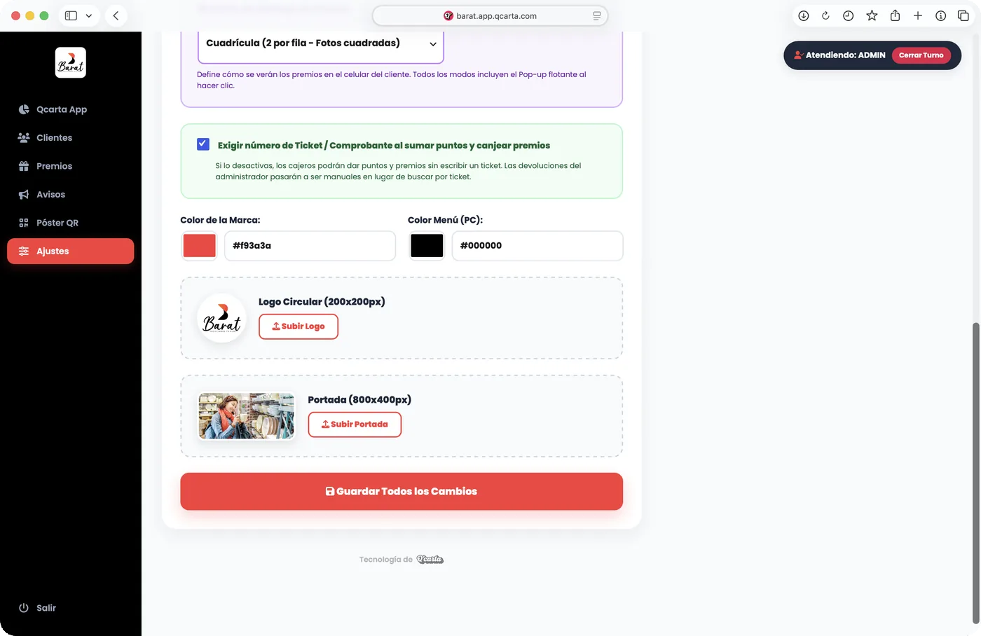 Panel del sistema de fidelización de Qcarta: tu marca