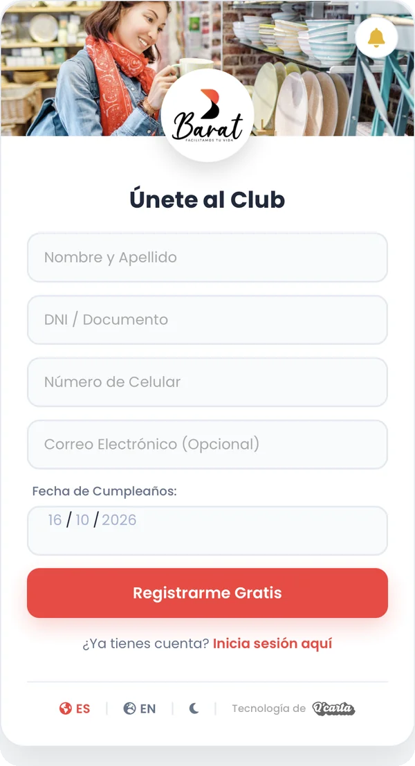 Formulario para que el cliente se una al club de fidelización desde su celular