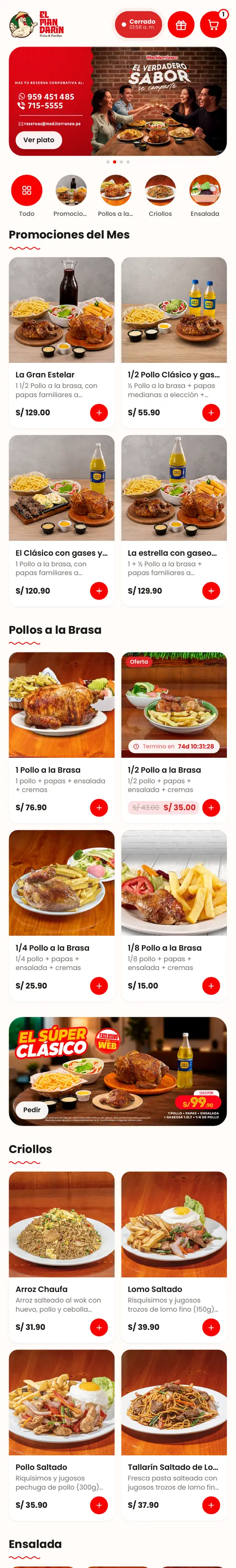 Carta digital interactiva de El Mandarín (pollería) hecha con Qcarta